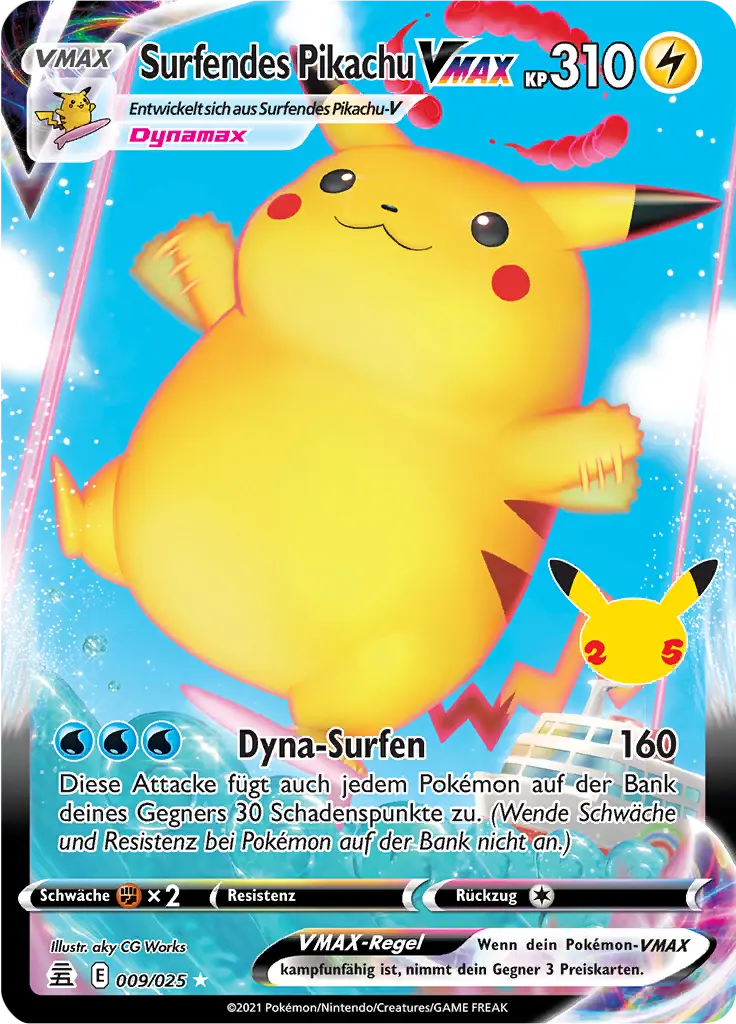 Surfendes Pikachu VMAX 009/025 - Pokémon Celebrations Karte (DEU)
