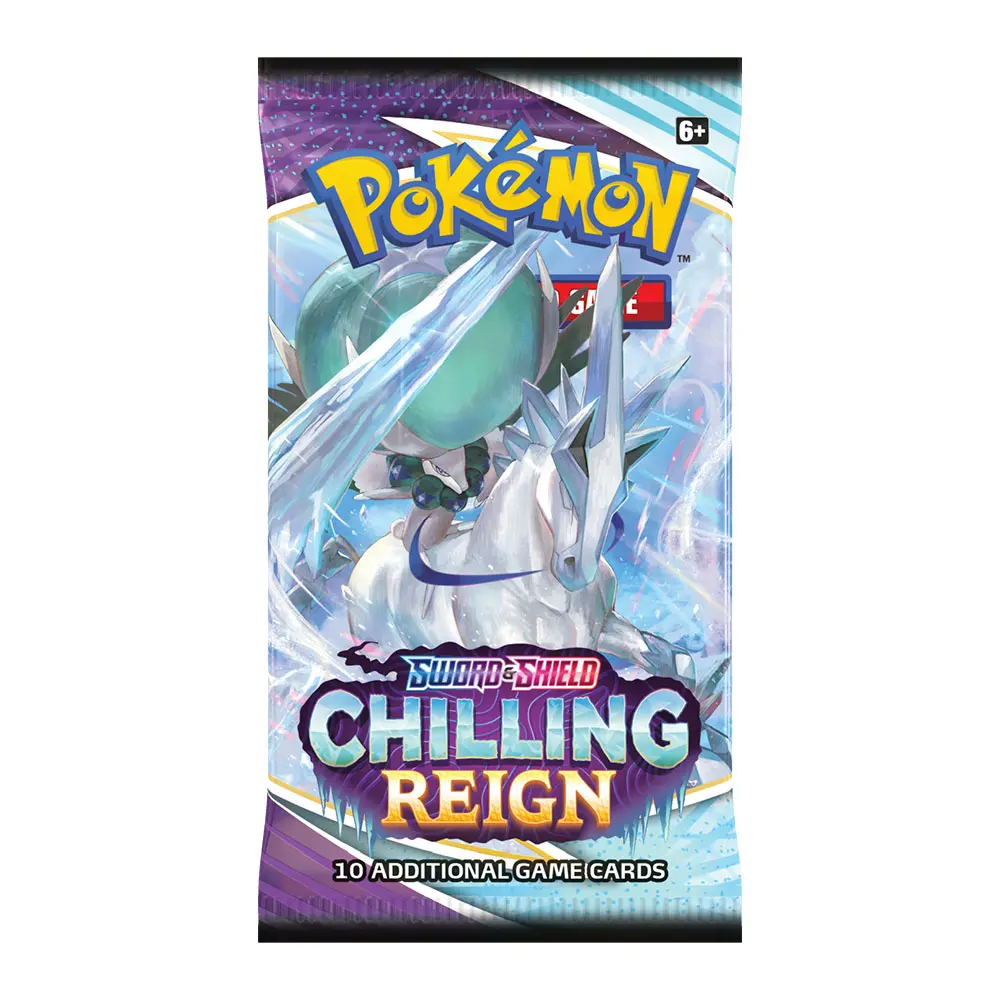 Pokémon Karten Booster Pack mit Ice Rider Calyrex aus der Sword & Shield Chilling Reign Serie.