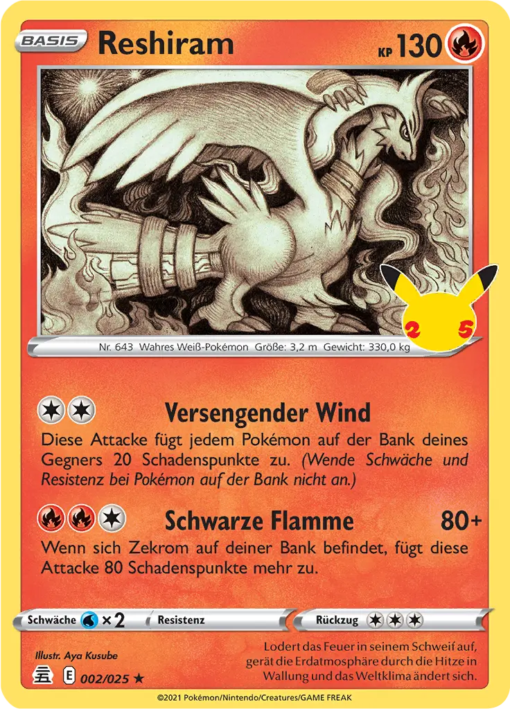 Reshiram 002/025 - Pokémon Celebrations Karte (DEU)