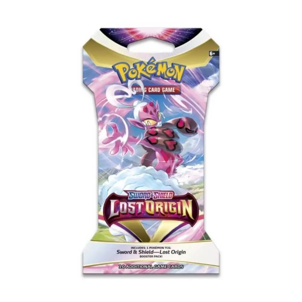 Pokémon Sleeved Booster-Pack der Lost Origin-Serie, hervorgehoben durch das farbenfrohe Enamorus-Artwork, eine attraktive Ergänzung für jede Pokémon Karten Sammlung.