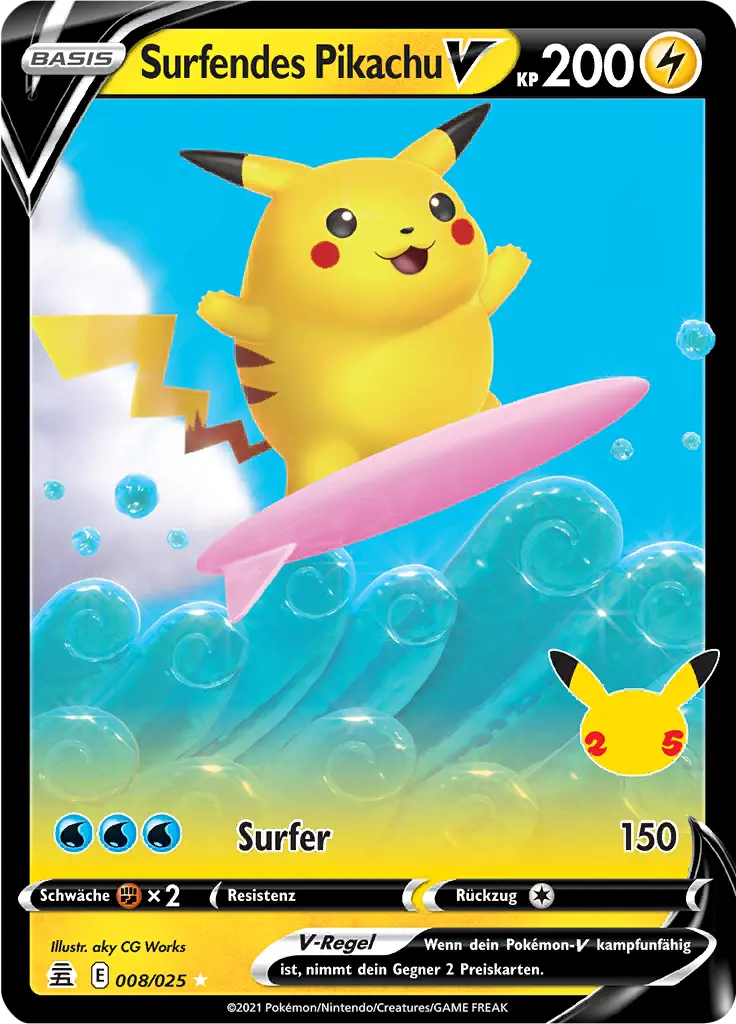 Surfendes Pikachu V 008/025 - Pokémon Celebrations Karte (DEU)