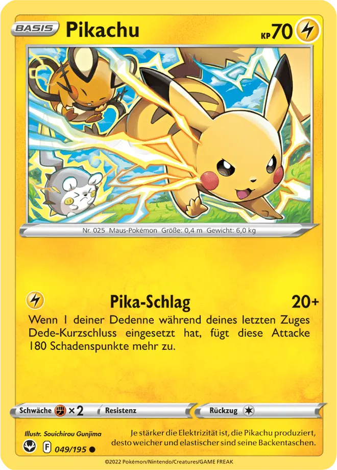 Pikachu 049/195 - Pokémon Silberne Sturmwinde Karte (DEU)