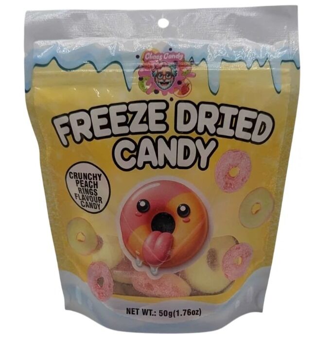 Chaos Candy - Crunchy Peach Rings - Freeze Dried Candy - 50g