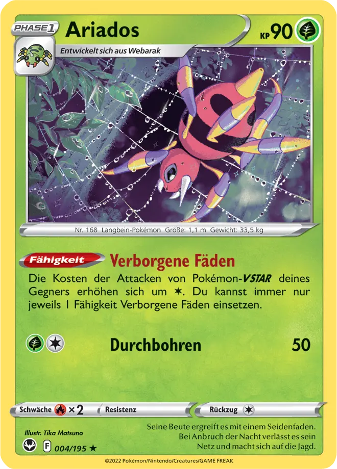 Ariados 004/195 - Pokémon Silberne Sturmwinde Karte (DEU)